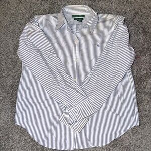 Striped Blue and White Ralph Lauren Women’s Button Down Shirt
